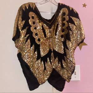 Vintage Gold Sequin Butterfly Shirt